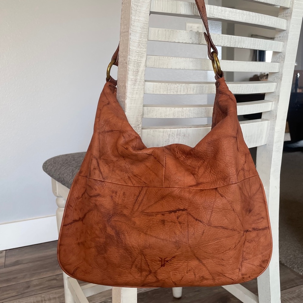 Frye Campus Rivet Hobo Leather Shoulder Bag in a Distressed Cognac Brown - Picture 3 of 14
